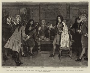 Brindis de nombramiento para el año en el Kit-Cat Club, el Duque de Kingston presentando a su hija Lady Mary Pierpoint a los miembros de Charles Green